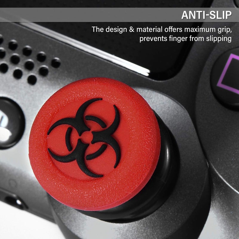 Playrealm FPS Thumbstick Extender & 3D Texture Rubber Silicone Grip Cover 2 Sets for PS5 Dualsenese & PS4 Controller(BioH Red) - Image 5